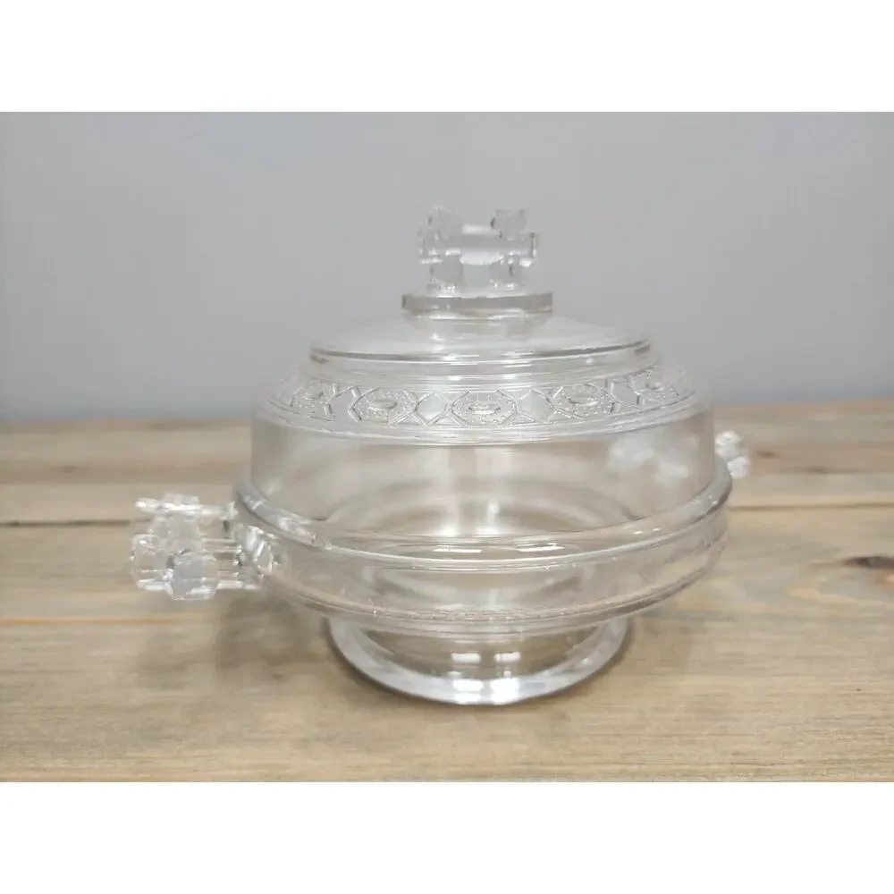 Vintage 1880s Doyle & Co EAPG Pressed Glass Two Band Butter Cheese Dish Jar Lid